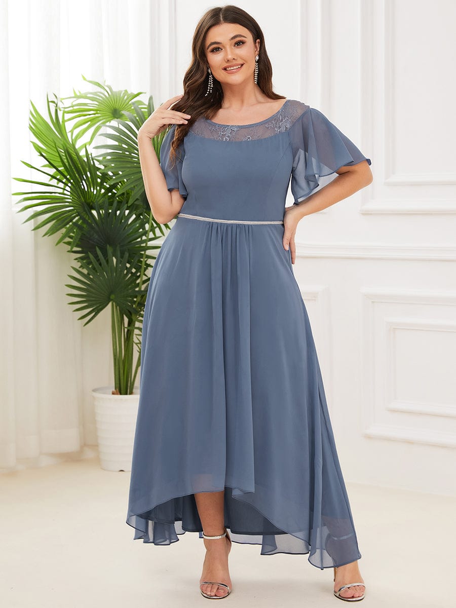 Women'S Casual Boat Neck A-Line Midi Dress With Irregular Hem #color_Dusty Navy