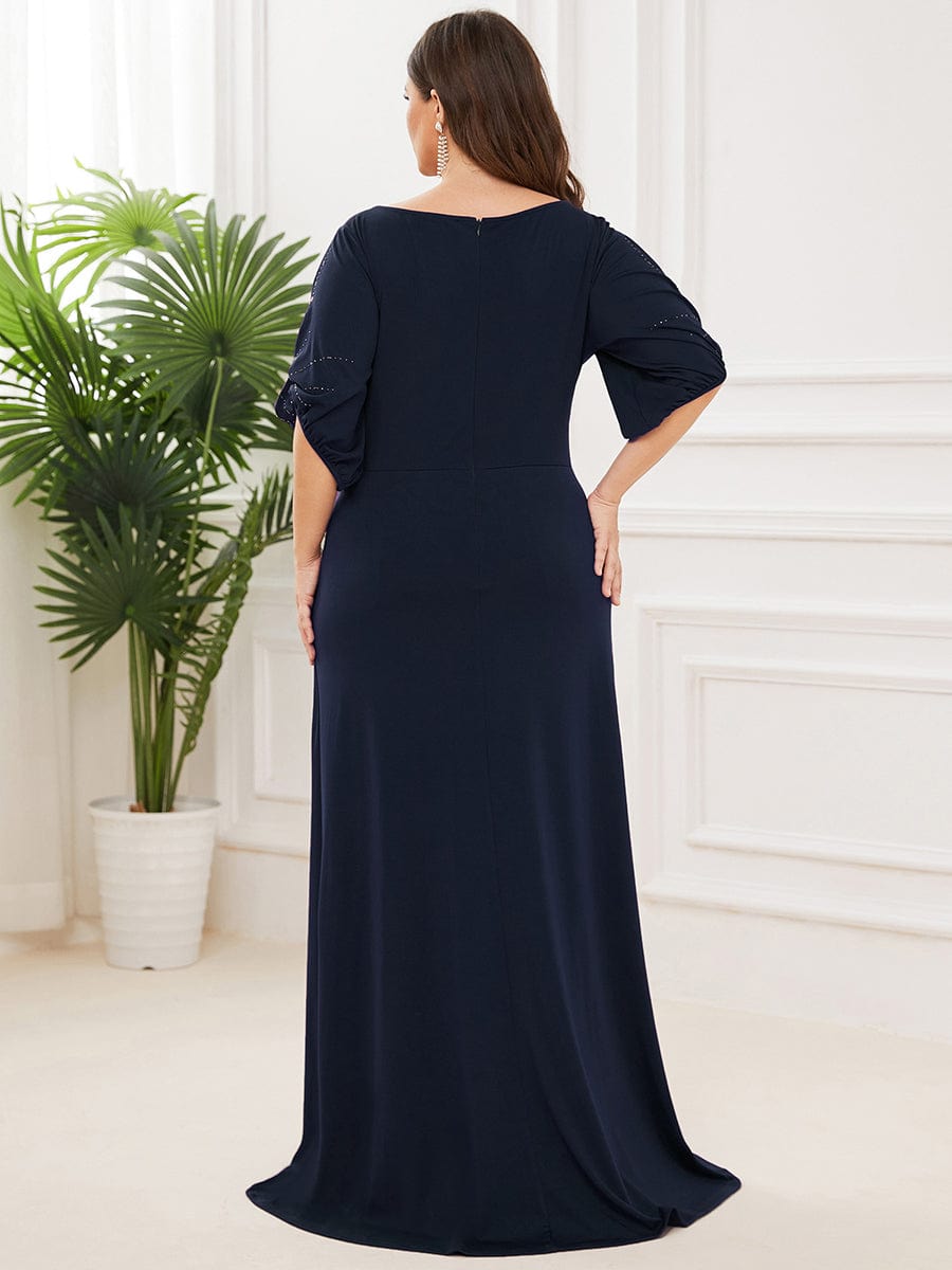 Simple Plus Size Bodycon Maxi Mermaid Formal Evening Dress #color_Navy Blue
