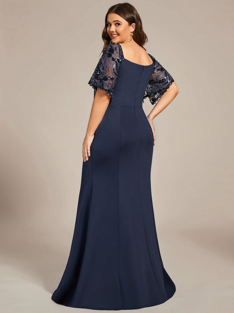 Custom Size V Neck Elegant Fishtail Evening Dress Long Formal Dresses #Color_Navy Blue
