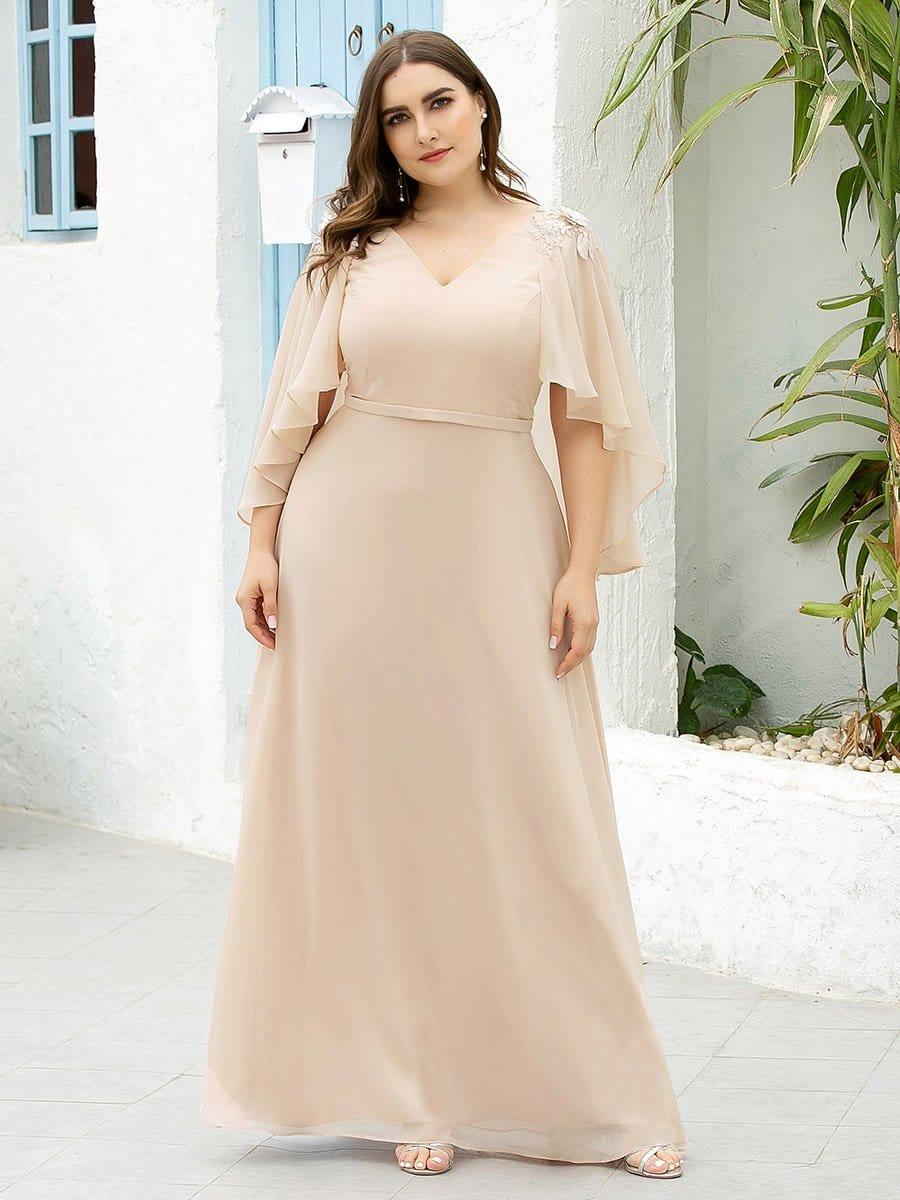 Elegant V Neck Flowy Chiffon Bridesmaid Dresses with Wraps #color_Blush 