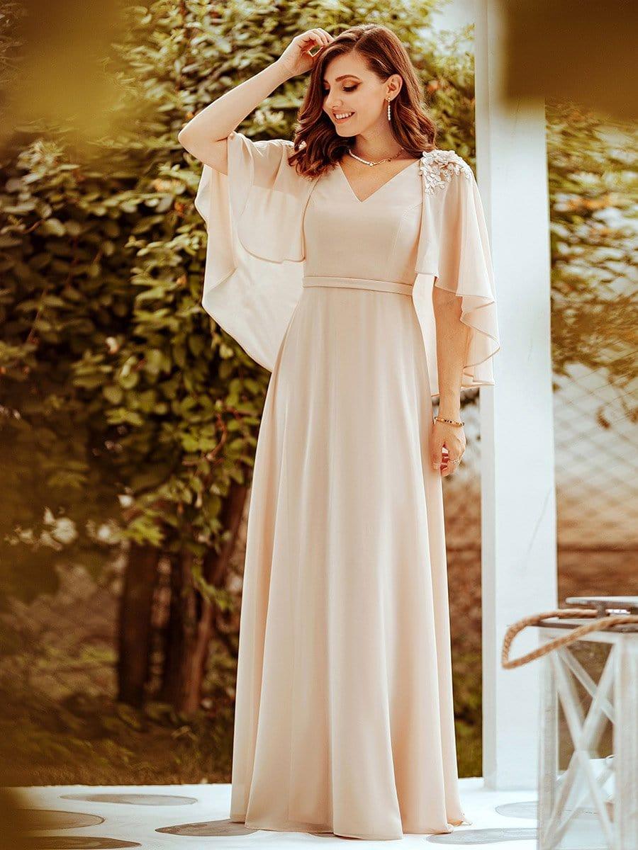 Elegant V Neck Flowy Chiffon Bridesmaid Dresses with Wraps #color_Blush 