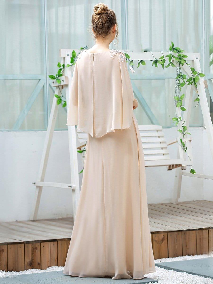 Elegant V Neck Flowy Chiffon Bridesmaid Dresses with Wraps #color_Blush 