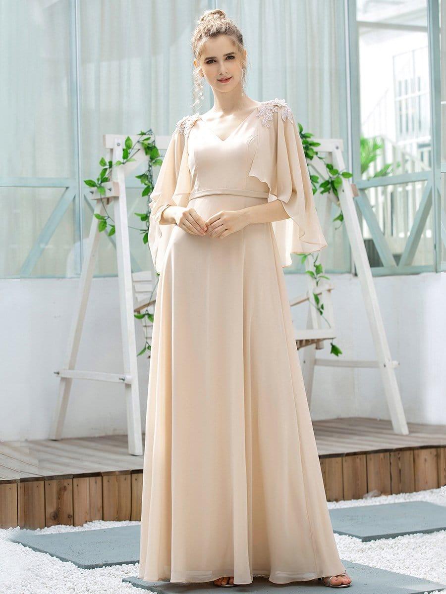 Elegant V Neck Flowy Chiffon Bridesmaid Dresses with Wraps #color_Blush 