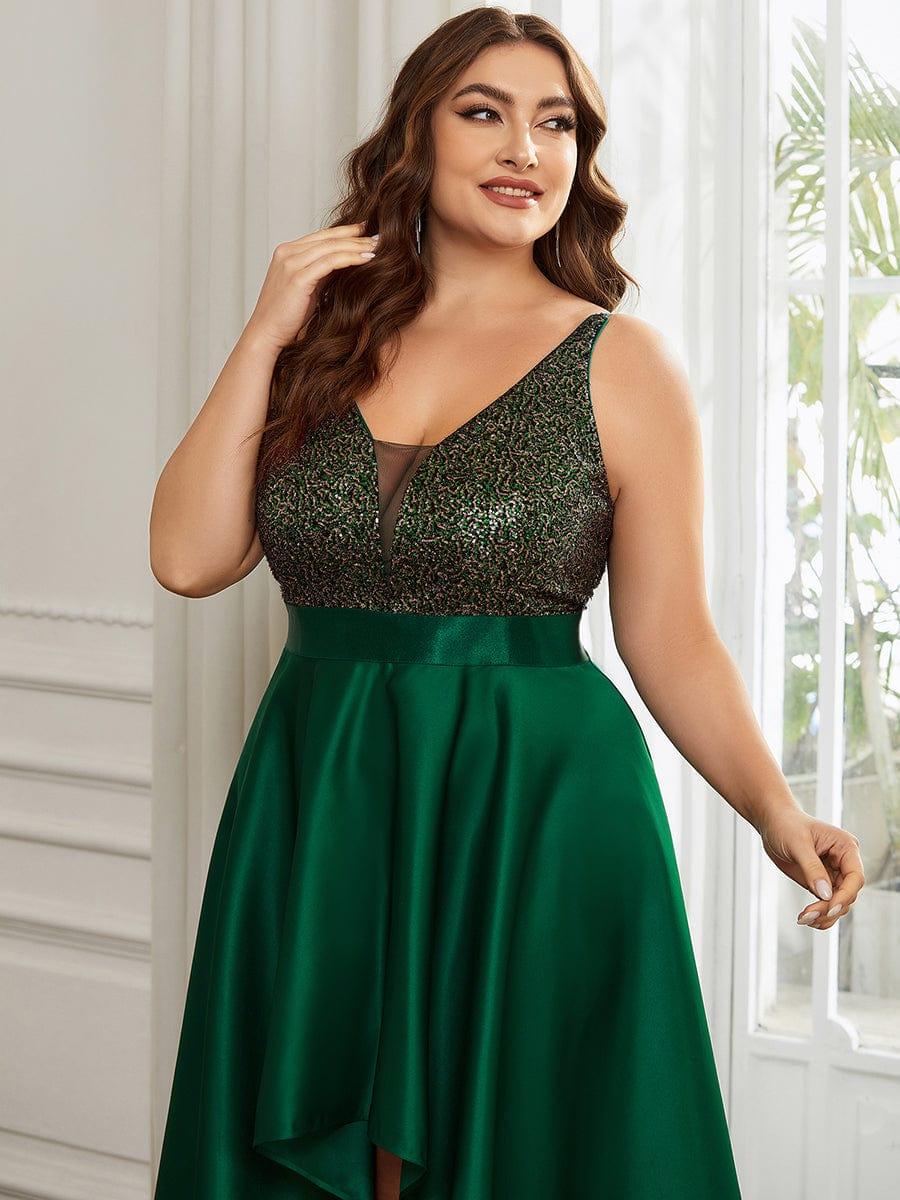 Sparkly Bodice High Low Prom Dresses for Women #color_Dark Green
