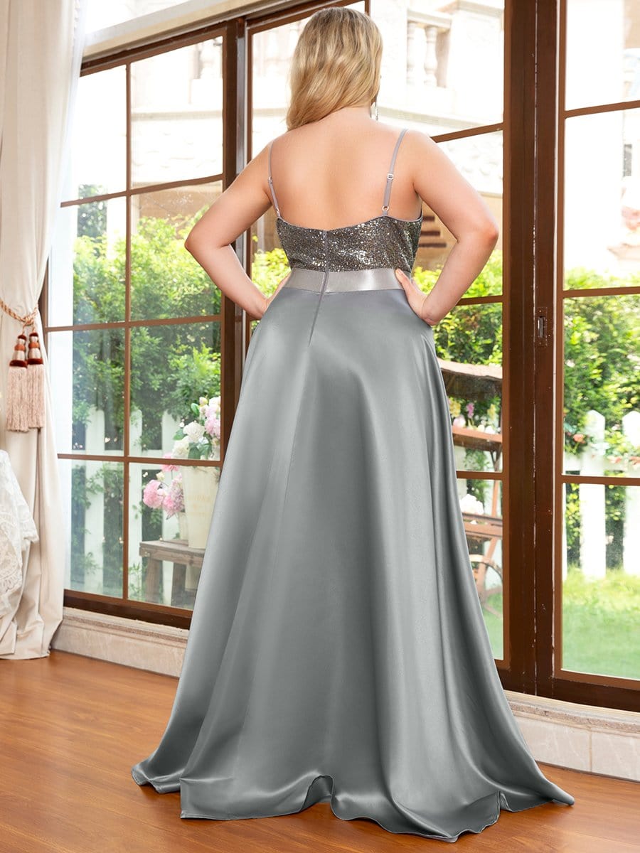 Asymmetrical Plus Size Formal Dresses for Prom #color_Grey 
