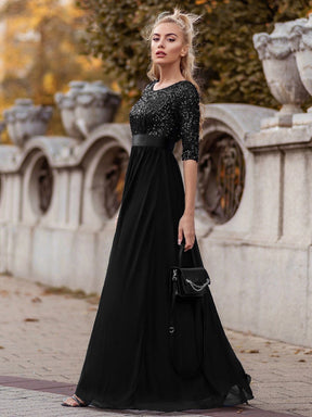 Elegant Round Neckline Long Sleeves Sequin Evening Dress