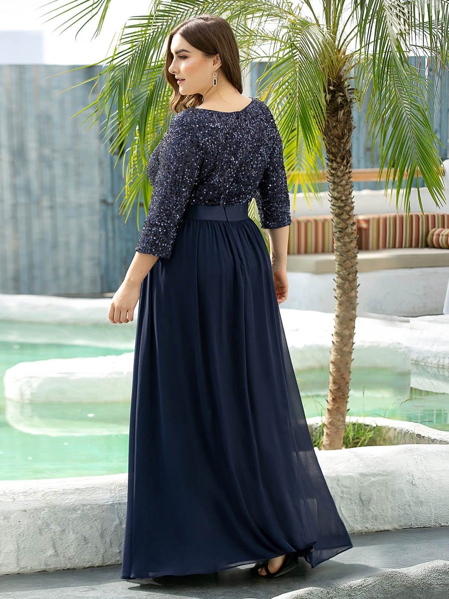 Elegant Round Neckline Long Sleeves Sequin Evening Dress