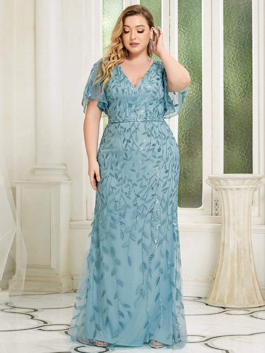 Plus Size Long Mermaid Formal Dresses for Weddings #color_Dusty Blue