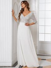 Sexy V Neck Sequin Evening Dresses with 3/4 Sleeve #color_White 