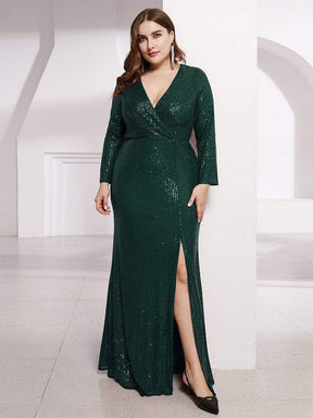 Asymmetrical Plus Size Sequin V-neck Evening Dresses - Ever-Pretty US