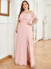 Plus Size Sexy Side Split Long Chiffon Formal Dresses #Color_Pink