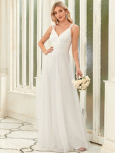 Deep V Neck Pleated Bodice Simple Tulle Wedding Dress #color_Cream 