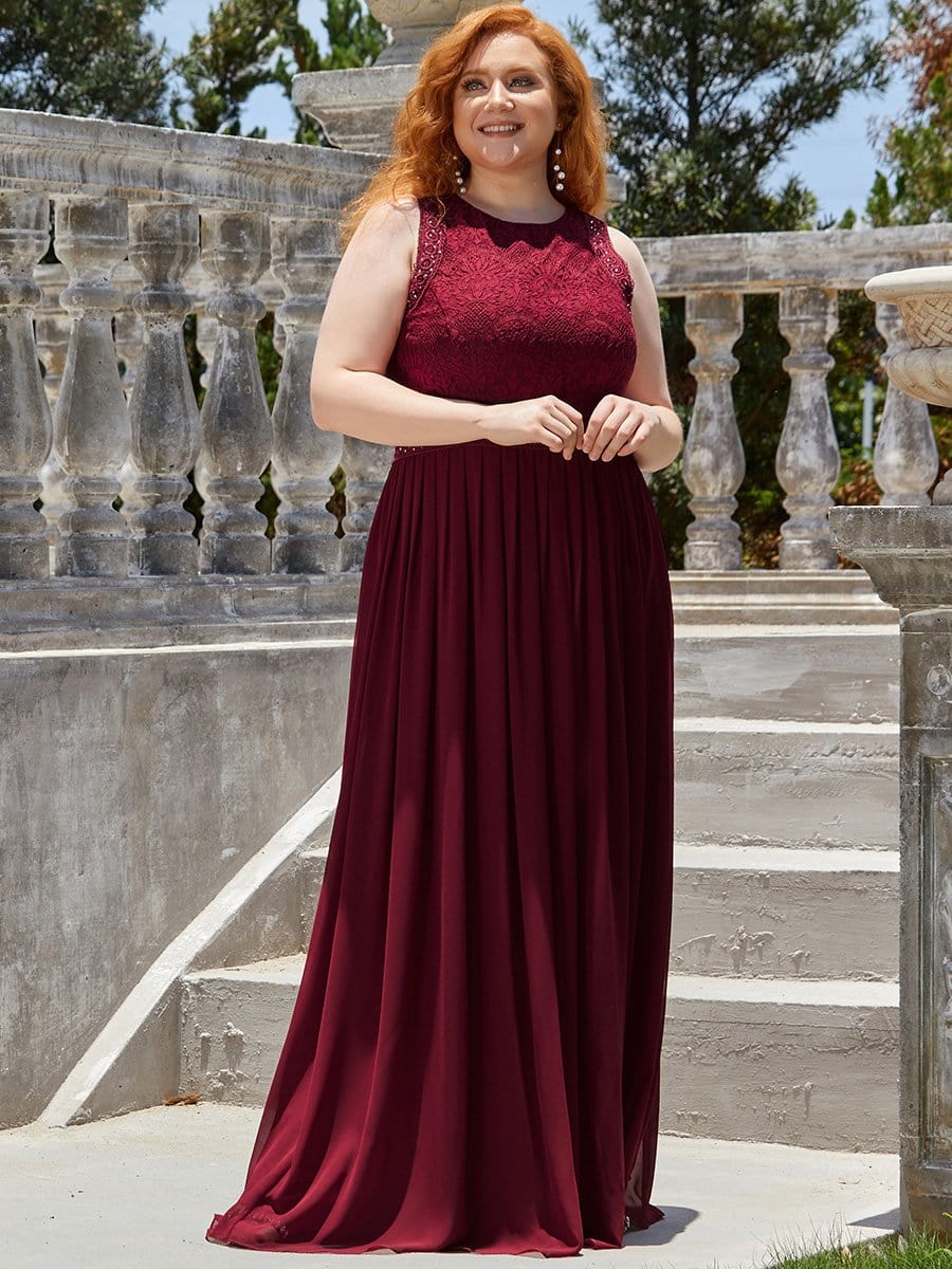 Plus Size Sleeveless Maxi Long A Line Lace Formal Evening Dresses
