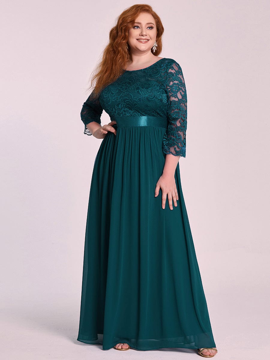 Simple Plus Size Lace Evening Dress with Half Sleeves #color_Teal