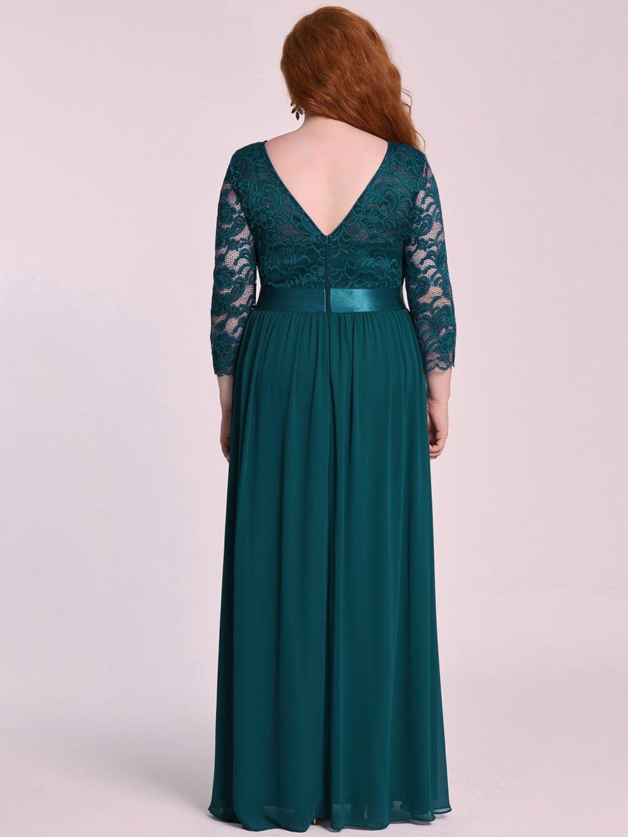 Simple Plus Size Lace Evening Dress with Half Sleeves #color_Teal