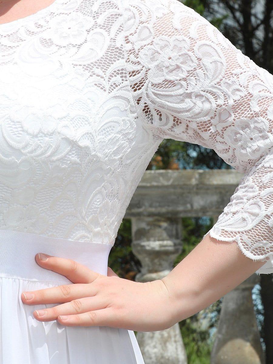 See-Through Floor Length Lace Chiffon Evening Dress with Half Sleeve #color_White 