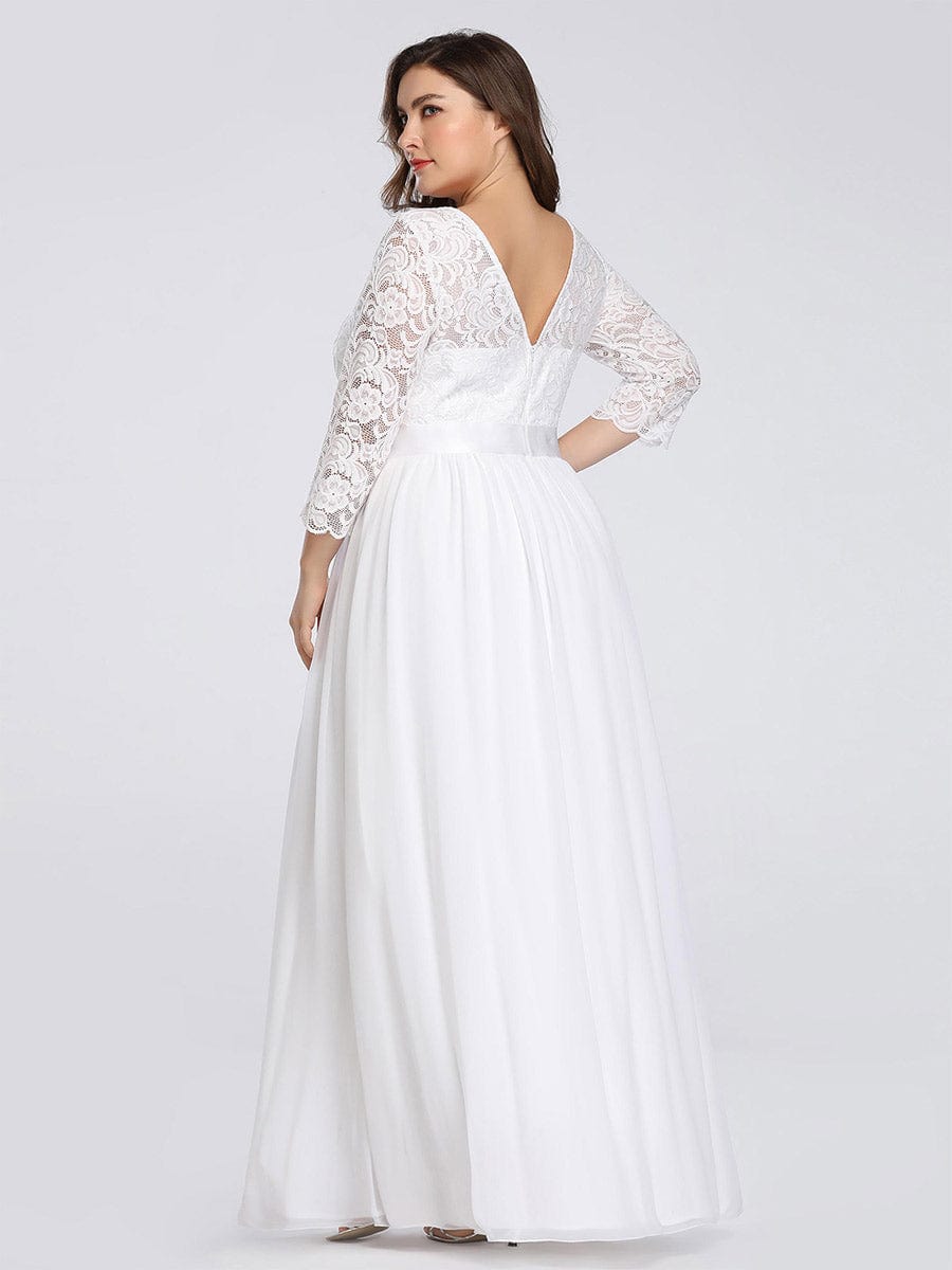 Simple Plus Size Lace Evening Dress with Half Sleeves #color_White