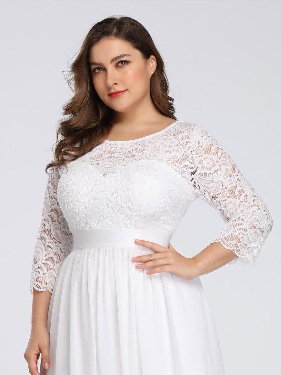 Simple Plus Size Lace Evening Dress with Half Sleeves #color_White