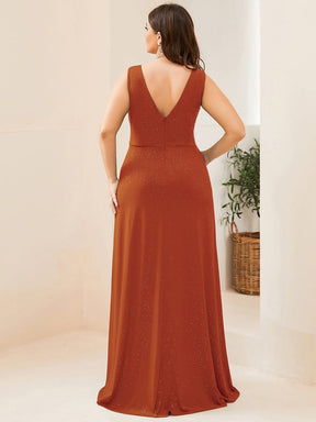 Plus Size Shiny V Neck Side Slit Formal Evening Dress