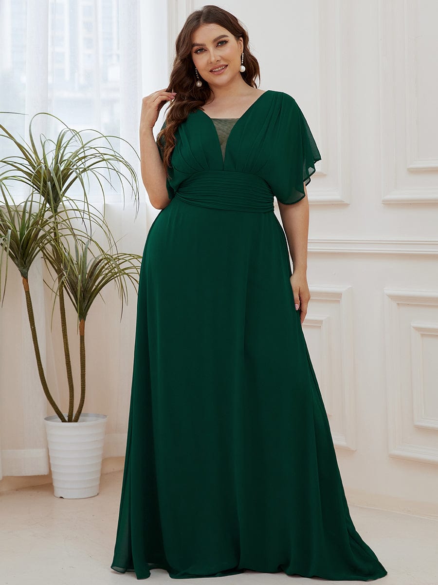 Custom Size Empire Waist Chiffon Formal Maxi Evening Dress #color_Dark Green 