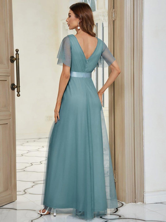 Tulle Two Piece A/B Pattern Round Neck Short Sleeves Long/Short Bridesmaid Dress OB118