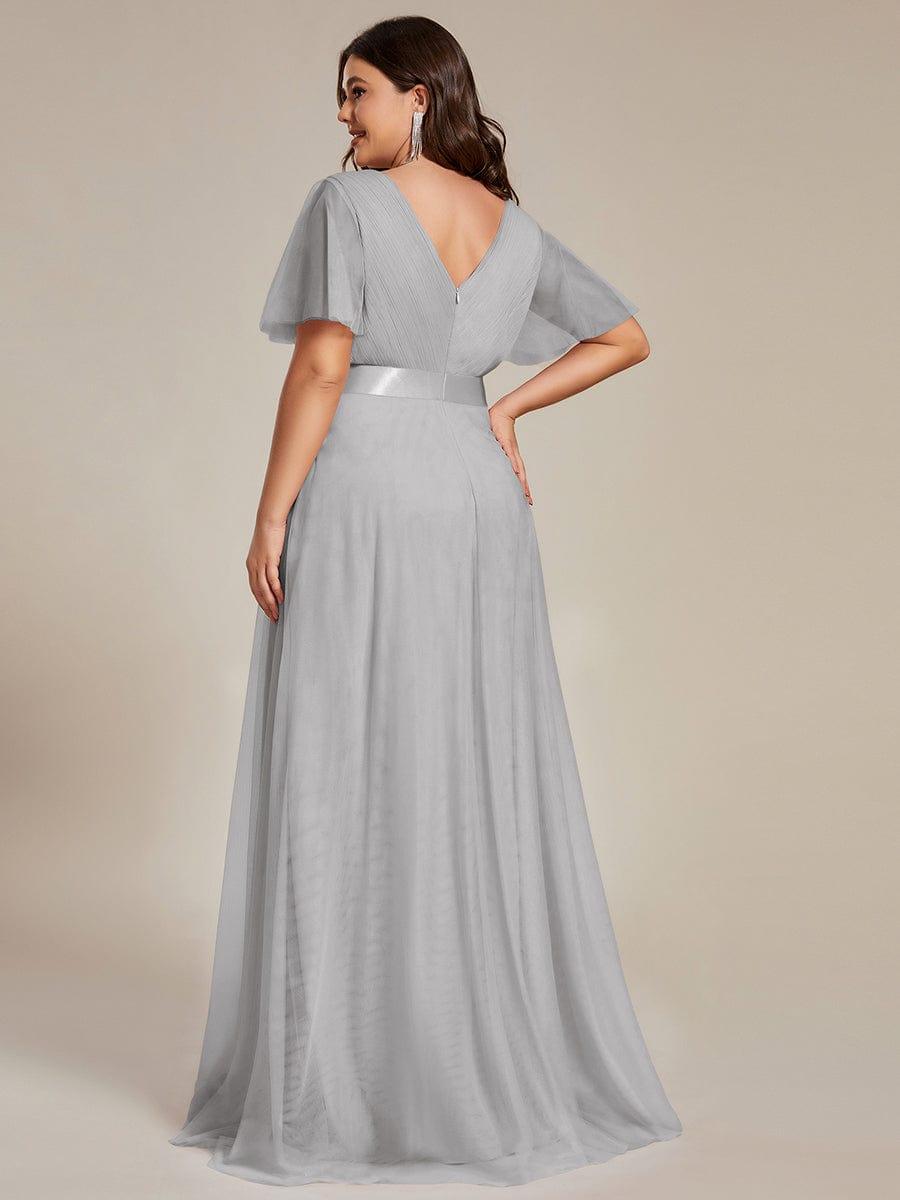 Women's Floor-Length Plus Size Formal Bridesmaid Dress with Short Sleeve #color_Grey