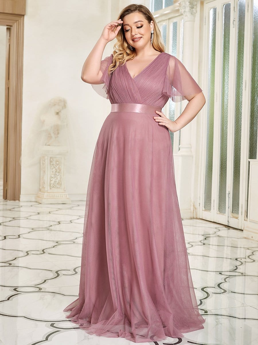 Women's Floor-Length Plus Size Formal Bridesmaid Dress with Short Sleeve #color_Purple Orchid 