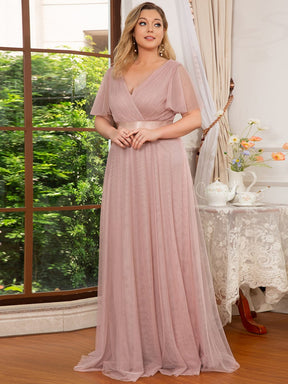 Women's Floor-Length Plus Size Formal Bridesmaid Dress with Short Sleeve