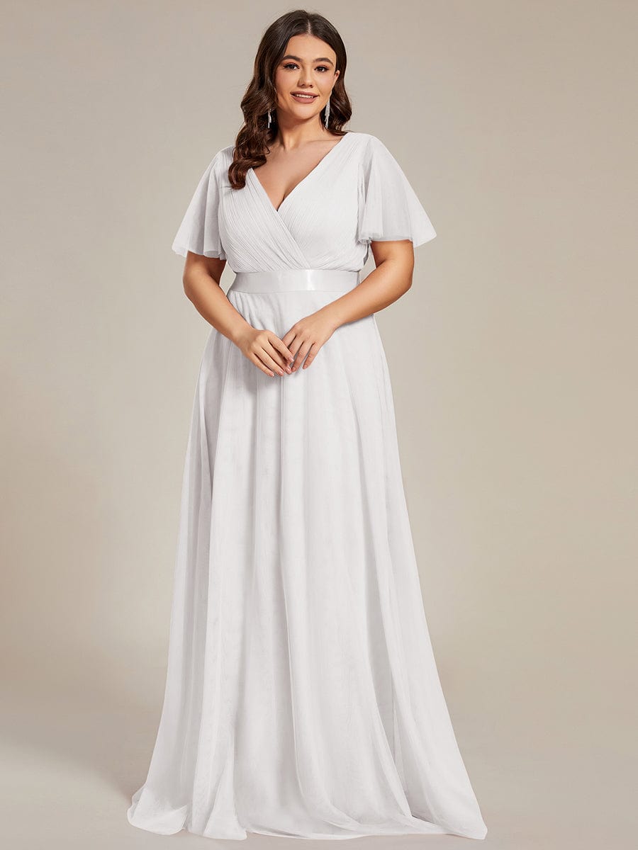 Women's Floor-Length Plus Size Formal Bridesmaid Dress with Short Sleeve #color_White