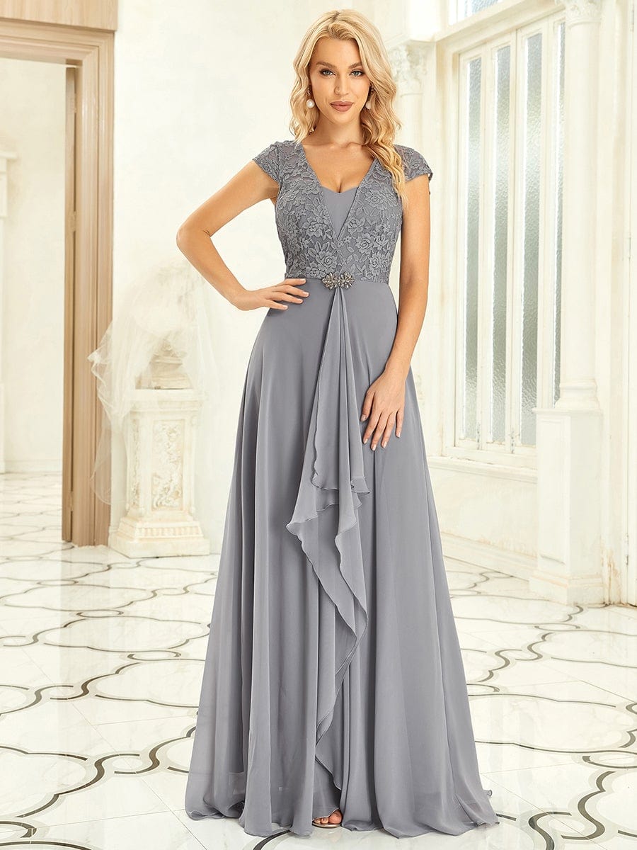 Sweetheart Floral Lace Cap Sleeve Wedding Guest Dress #color_Grey 