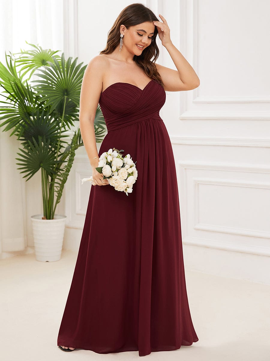 Plus Size One Shoulder Long Chiffon Bridesmaid Dress #color_Burgundy
