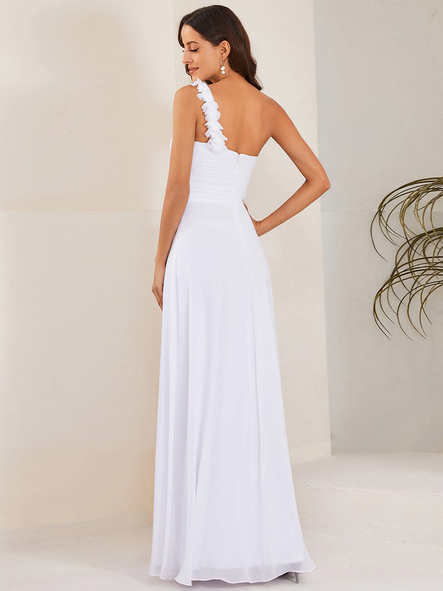 Chiffon One Shoulder Maxi Long Bridesmaid Dresses for Women #color_White