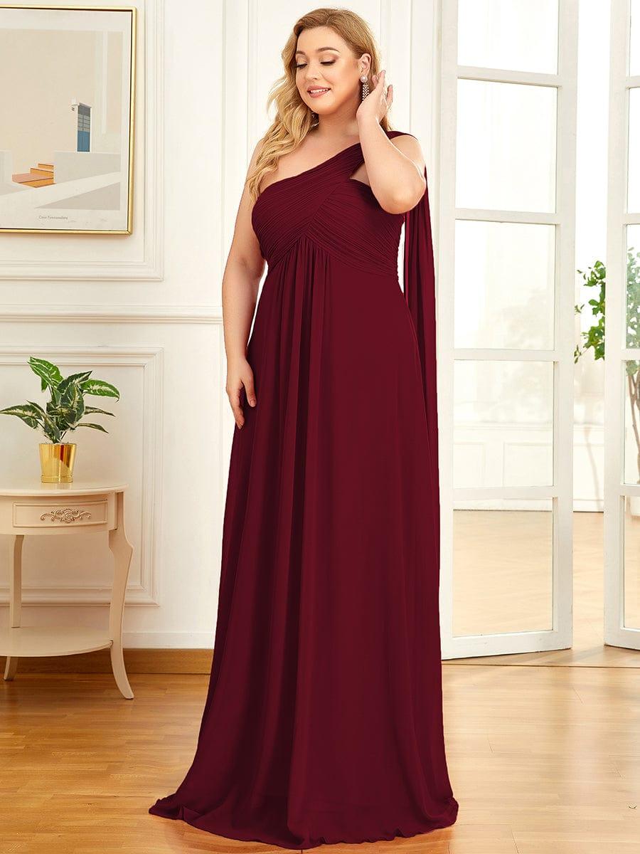 Plus Size Chiffon One Shoulder Formal Evening Dresses for Women #color_Burgundy