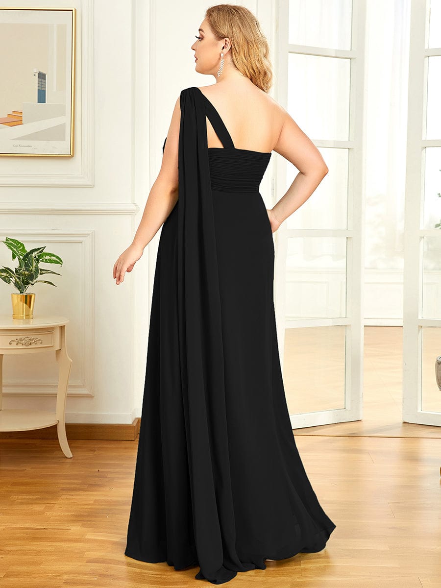 Plus Size Chiffon One Shoulder Formal Evening Dresses for Women #color_Black
