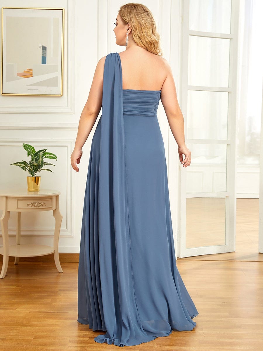 Plus Size Chiffon One Shoulder Formal Evening Dresses for Women #color_Dusty Navy 