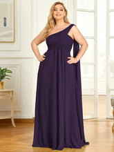 Plus Size Chiffon One Shoulder Formal Evening Dresses for Women #color_Dark Purple