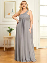 Plus Size Chiffon One Shoulder Formal Evening Dresses for Women #color_Grey 