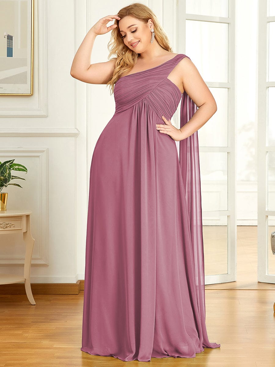 Plus Size Chiffon One Shoulder Formal Evening Dresses for Women #color_Purple Orchid