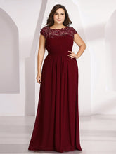 Plus Size Maxi Long Formal Lace Cap Sleeve Evening Dress #color_Burgundy 