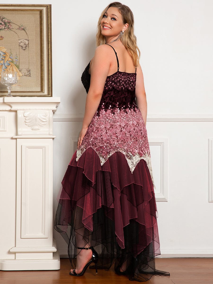 Plus Size V Neck Asymmetrical Hems Prom Dresses #color_Burgundy 