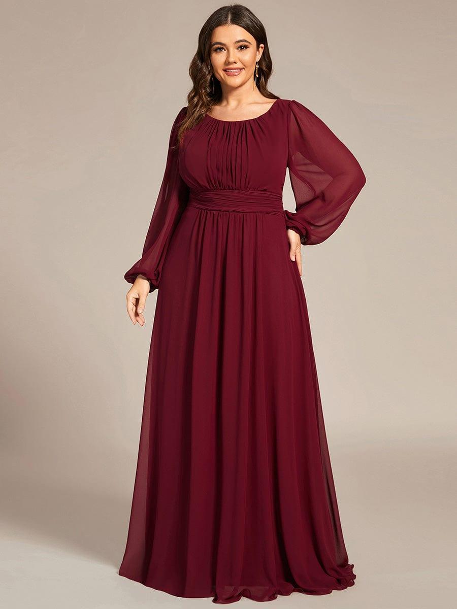 Custom Size See-Througth Puff Sleeve Chiffon Bridesmaid Dress #color_Burgundy