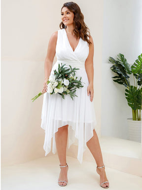 Plus Size Double V Neck Ruched-Waist Midi Chiffon Bridesmaid Dress