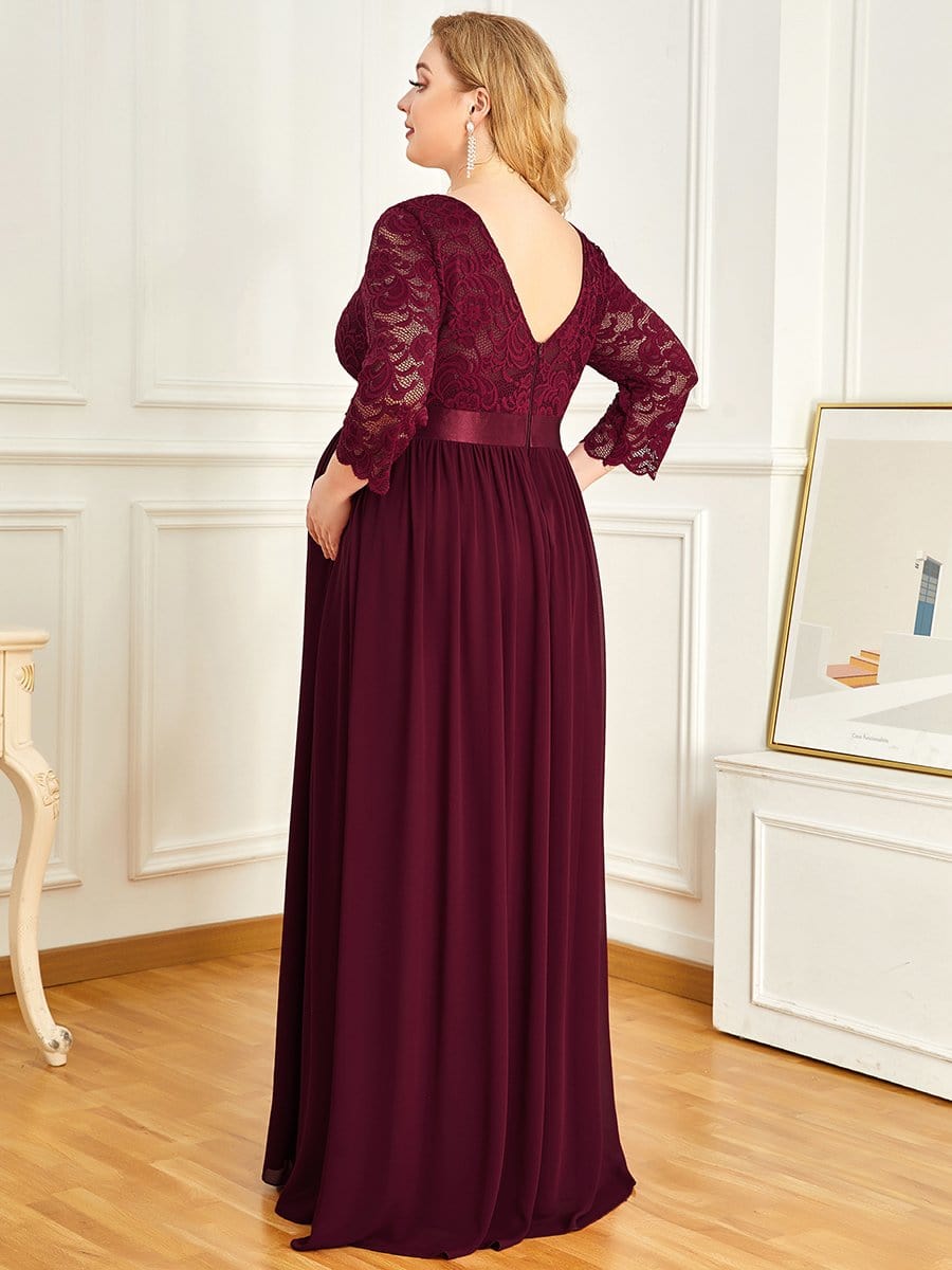 Plus Size Long Lace Sleeve Maternity Formal Dresses #color_Burgundy 