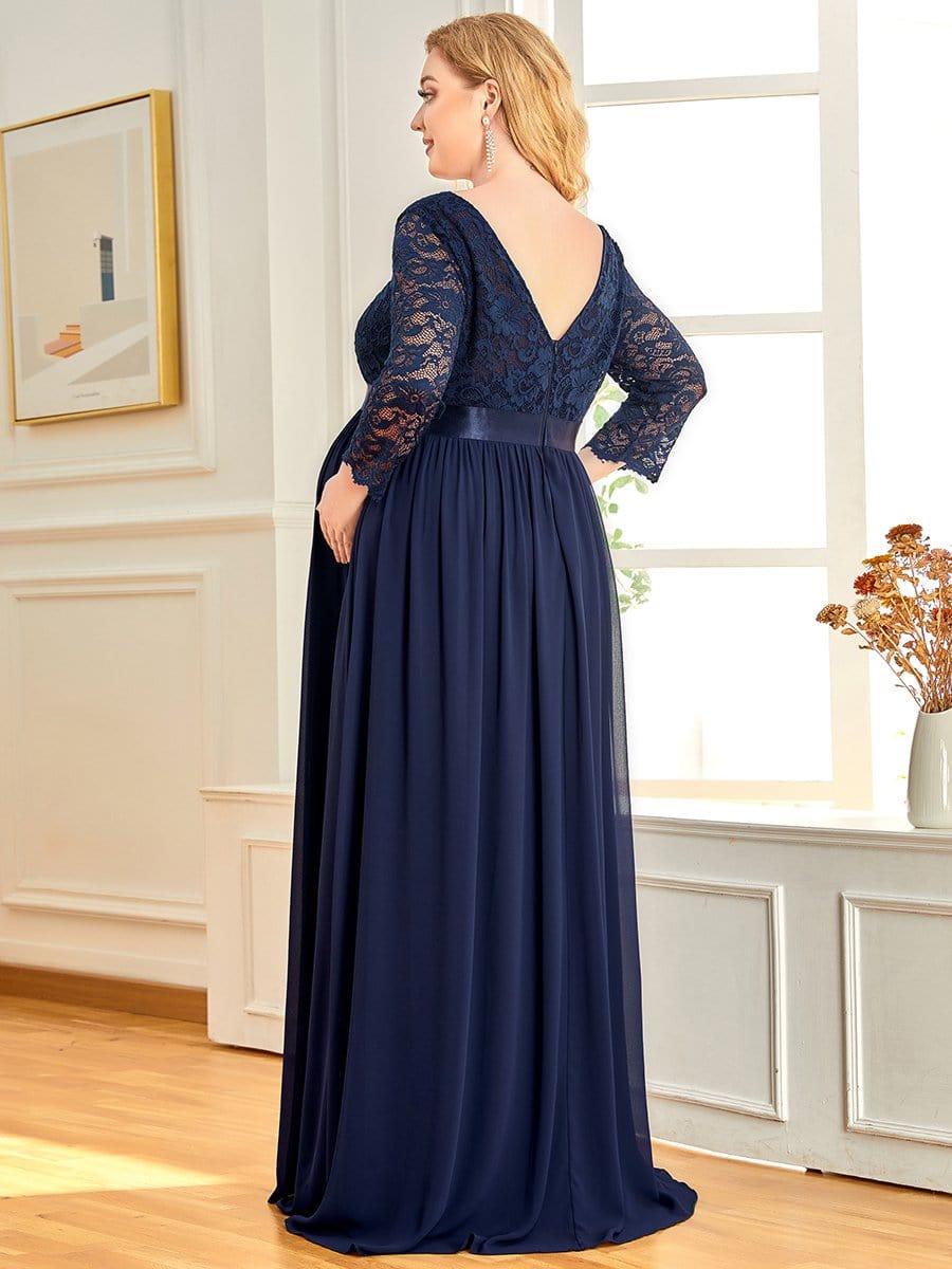 Dressbarn Women's Long Evening Gown - R&M Richards Formal Dress With 3/4 Sleeves