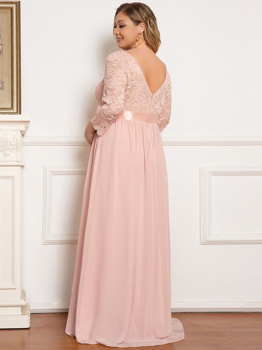 Plus Size Long Lace Sleeve Maternity Formal Dresses #color_Pink 