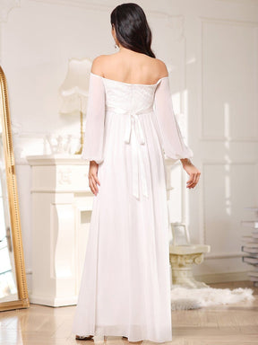 Off-Shoulder Sheer Lace Long Sleeve Maternity Dress