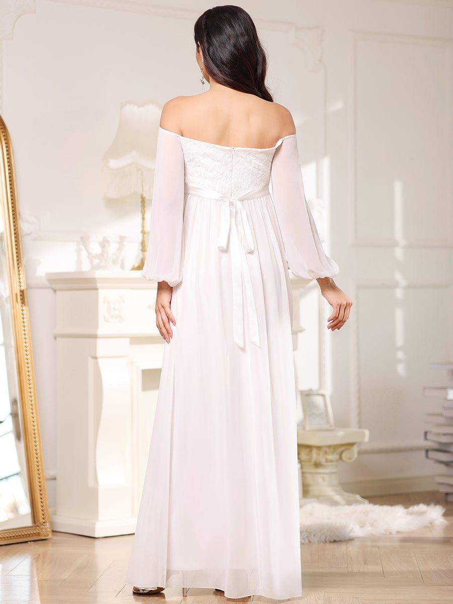 Off-Shoulder Sheer Lace Long Sleeve Maternity Dress