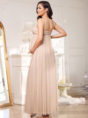 Color=Pink | Sequin Spaghetti Strap A-Line Tulle Formal Maternity Dress-Pink 2