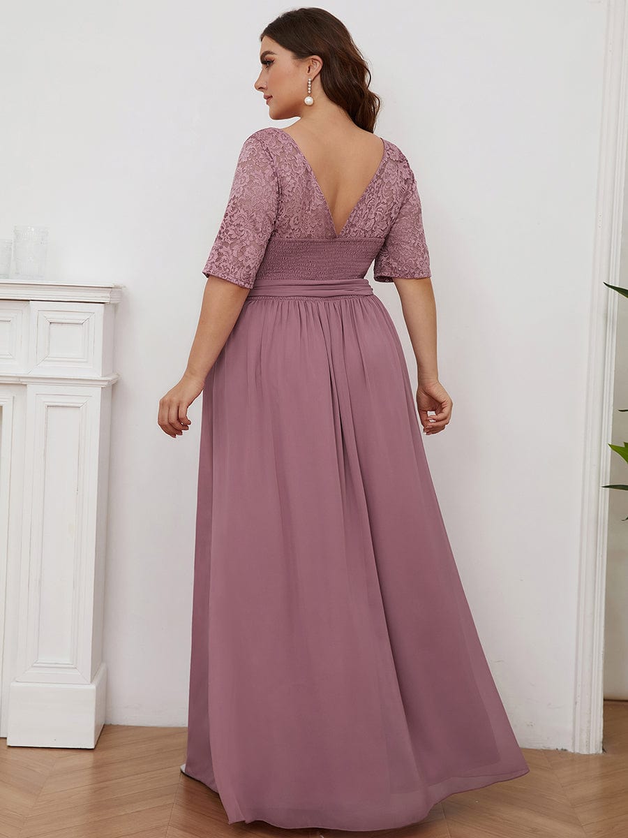 Maxi Long Lace Illusion Plus Size Mother Of the Bride Dresses #color_Purple Orchid 