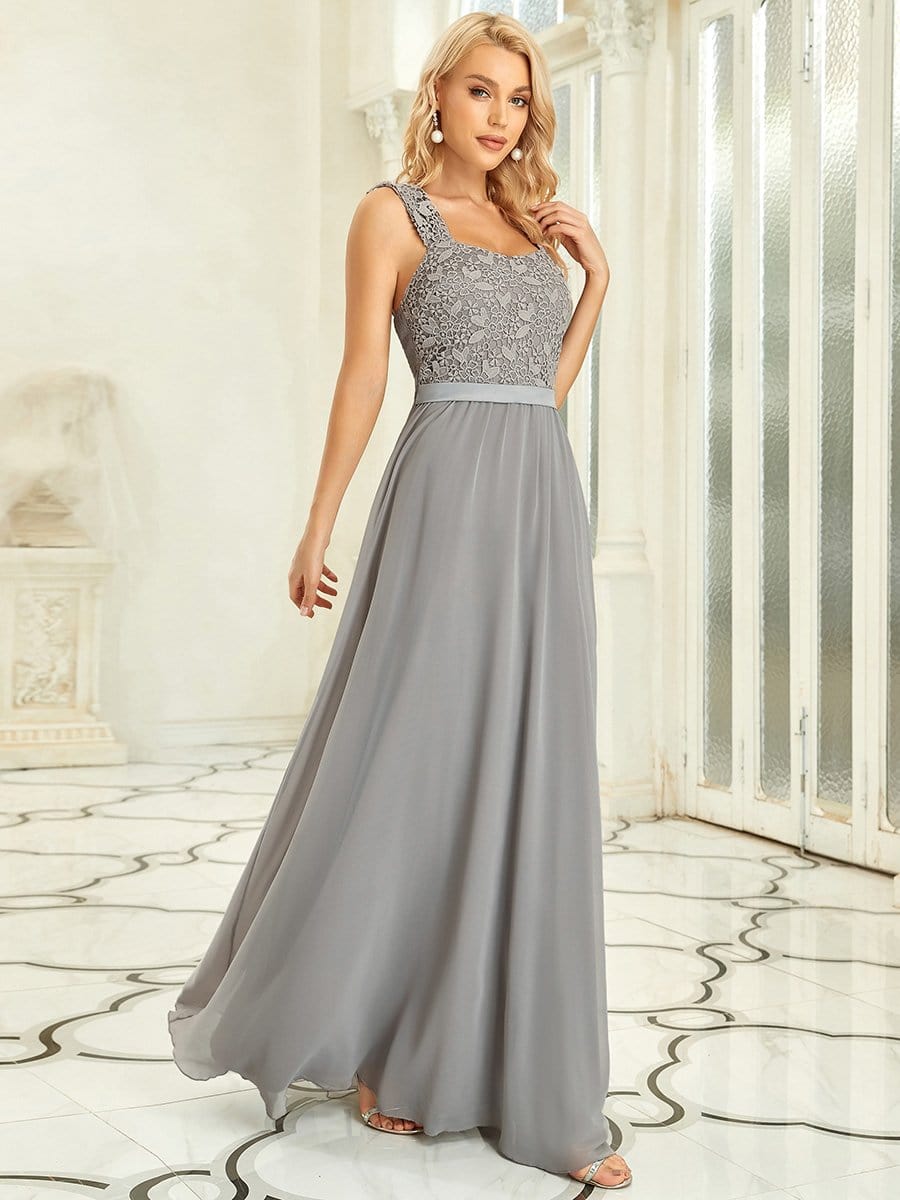 Elegant A Line Long Chiffon Bridesmaid Dress With Lace Bodice